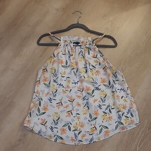 RW&CO. White Floral Top with Orange and Blue Accents